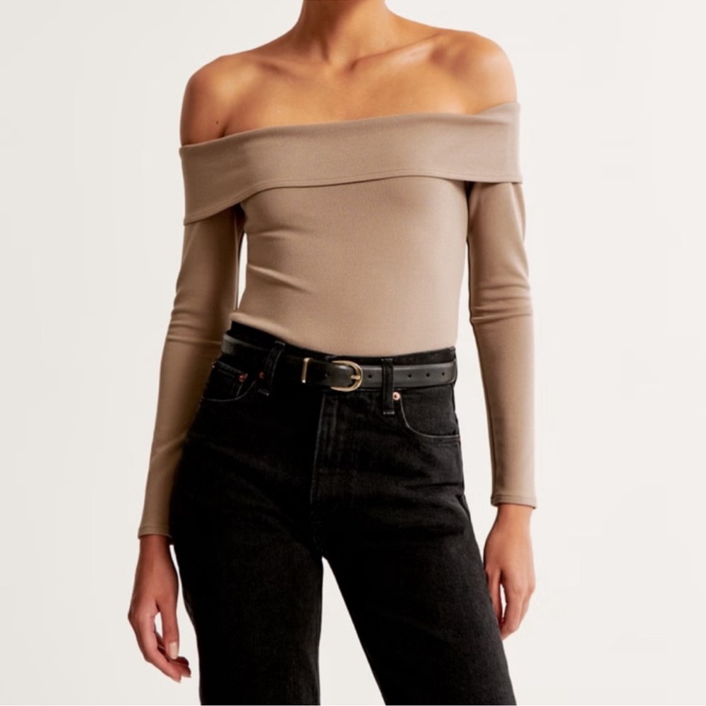 Abercrombie & Fitch Off The Shoulder Long Sleeve Top with drape neck detail